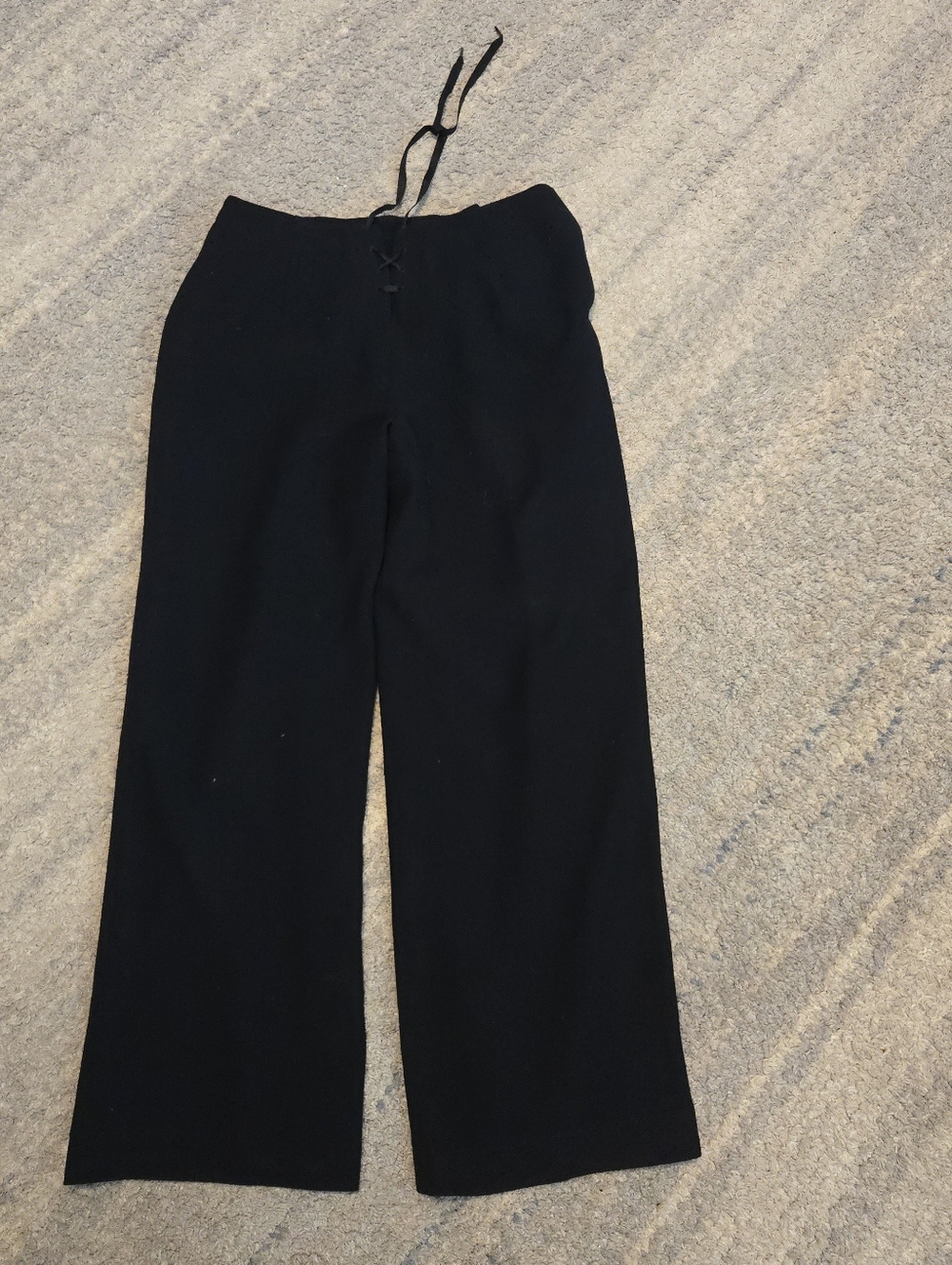 Vintage Lauren Ralph Lauren 10P Black Worsted Wool Wide Leg Pants Lace-Up Back - Picture 6 of 8